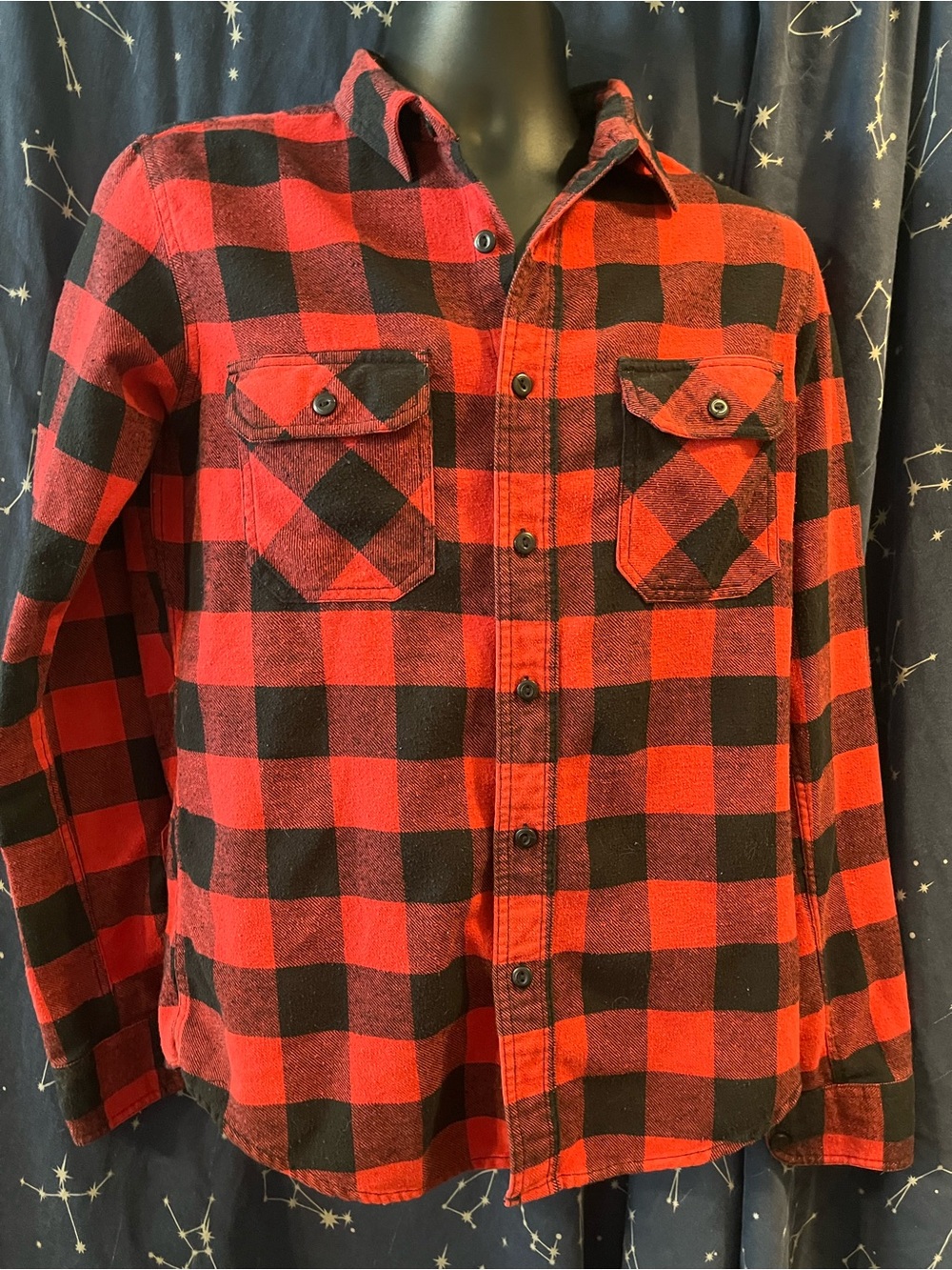 Men's Red and Black Plaid Button-Down Casual Shirt